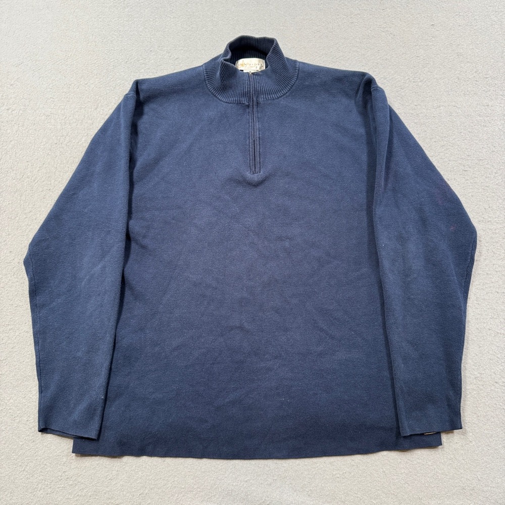 Migliore Sweater Men's XL Blue Mockneck Quarter Zip Loose Fit Preppy Pullover